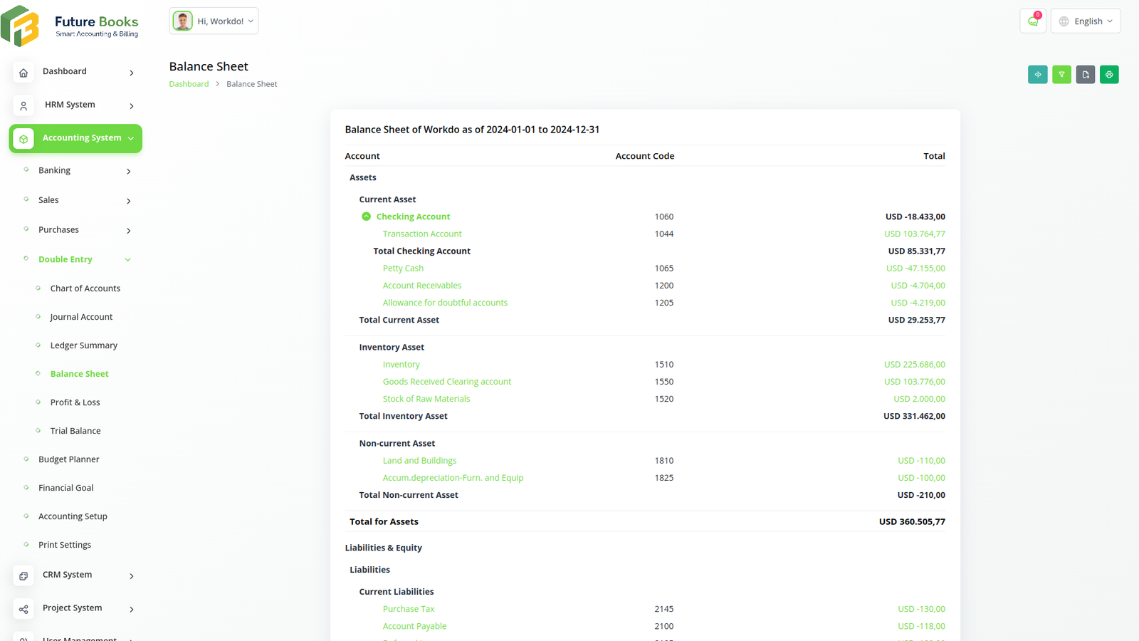 Balance Sheet — Product screenshot